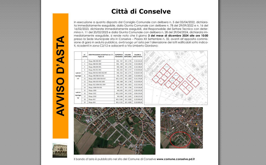 Asta pubblica per l’alienazione di lotti edificabili 